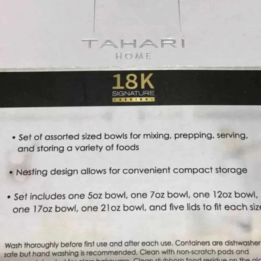 TAHARI Home Glass Nesting Prep Bowl‎ Set Stackable 10-Pc Kitchen Cooking Baking